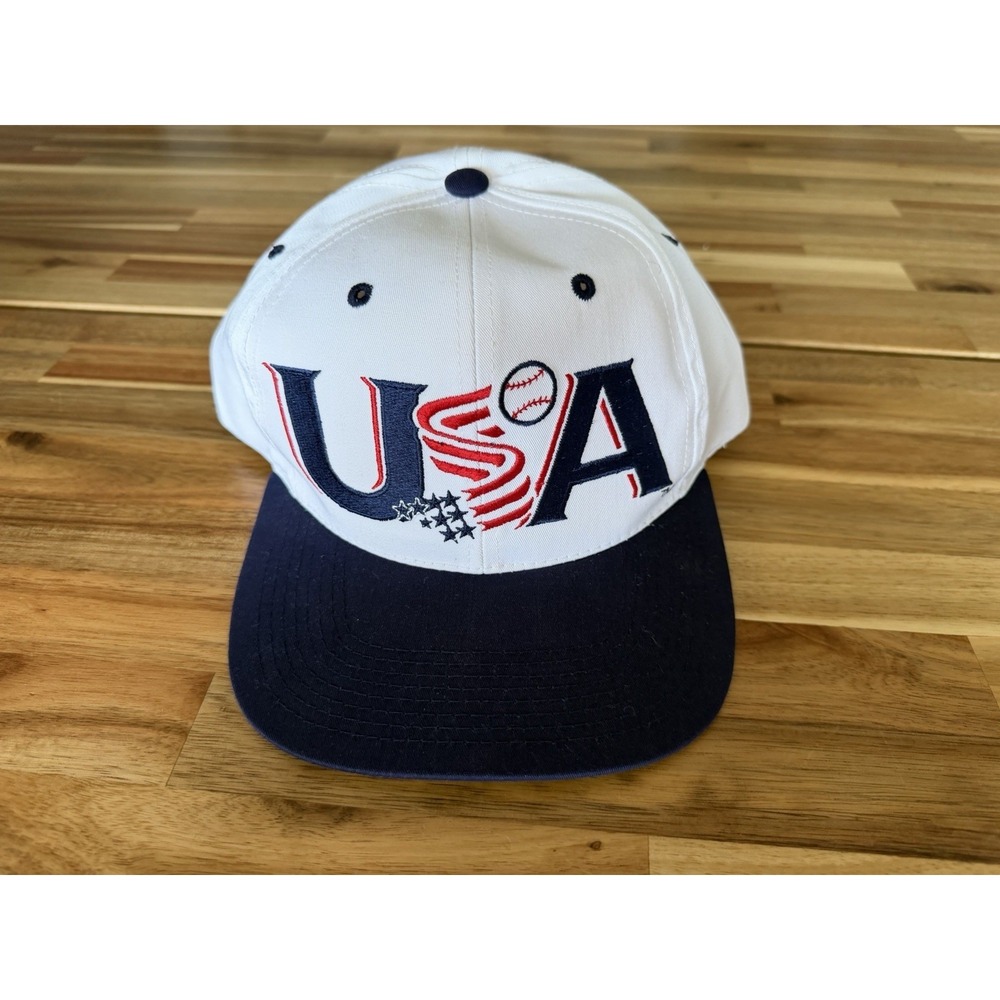 Vtg 1990s Sports Specialties USA Baseball White & Navy Blue MLB Snapback Hat Cap - Picture 1 of 7